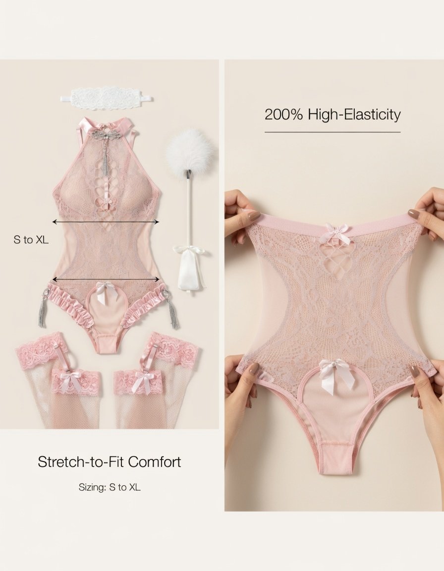 Blush Mesh Ruffle Bodystocking Set - Main image 5