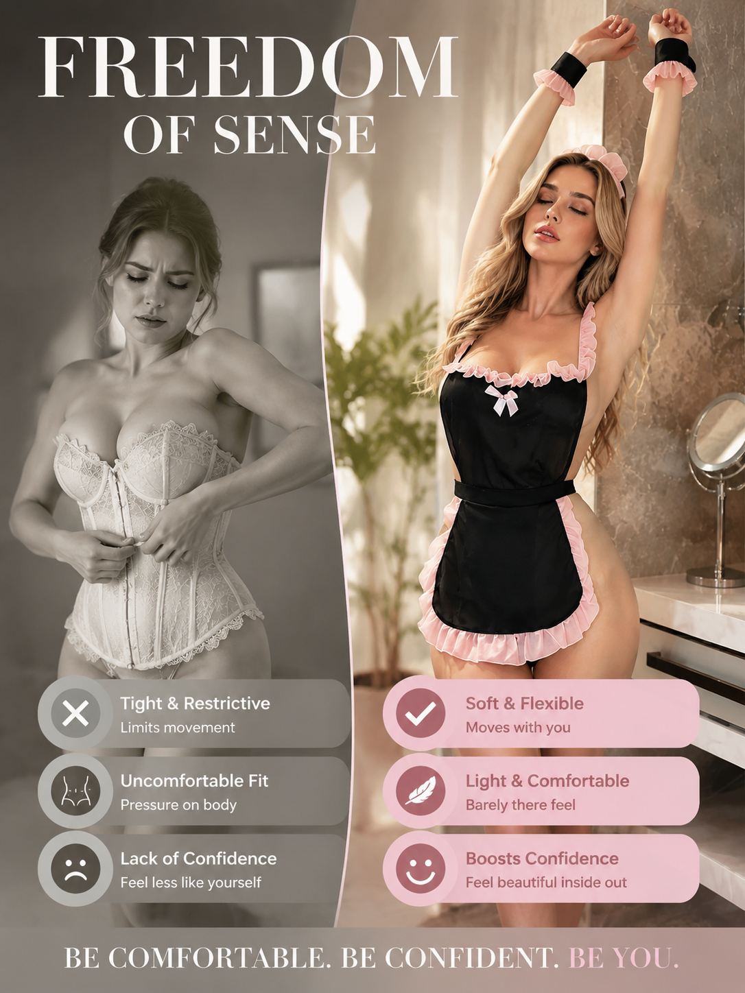 Blush-Trim Satin Maid Costume - Detail image 2