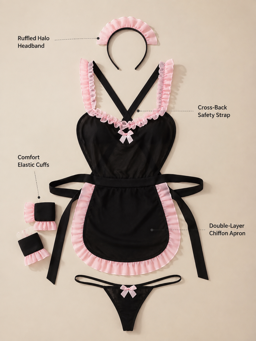 Blush-Trim Satin Maid Costume - Detail image 3