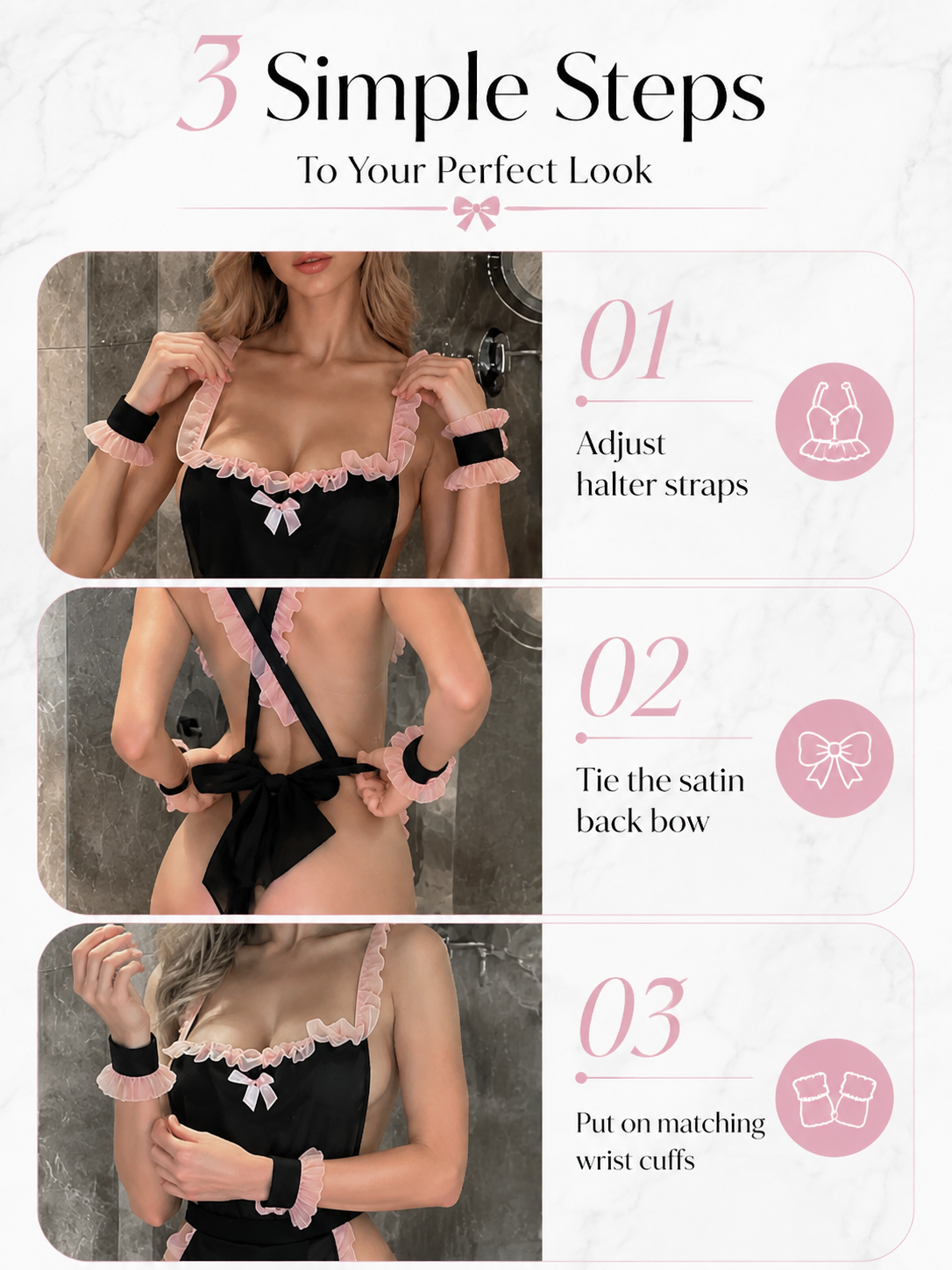 Blush-Trim Satin Maid Costume - Detail image 6