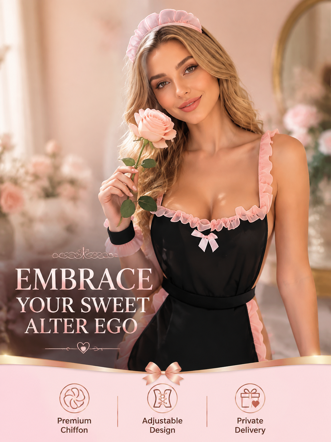Blush-Trim Satin Maid Costume - Detail image 10