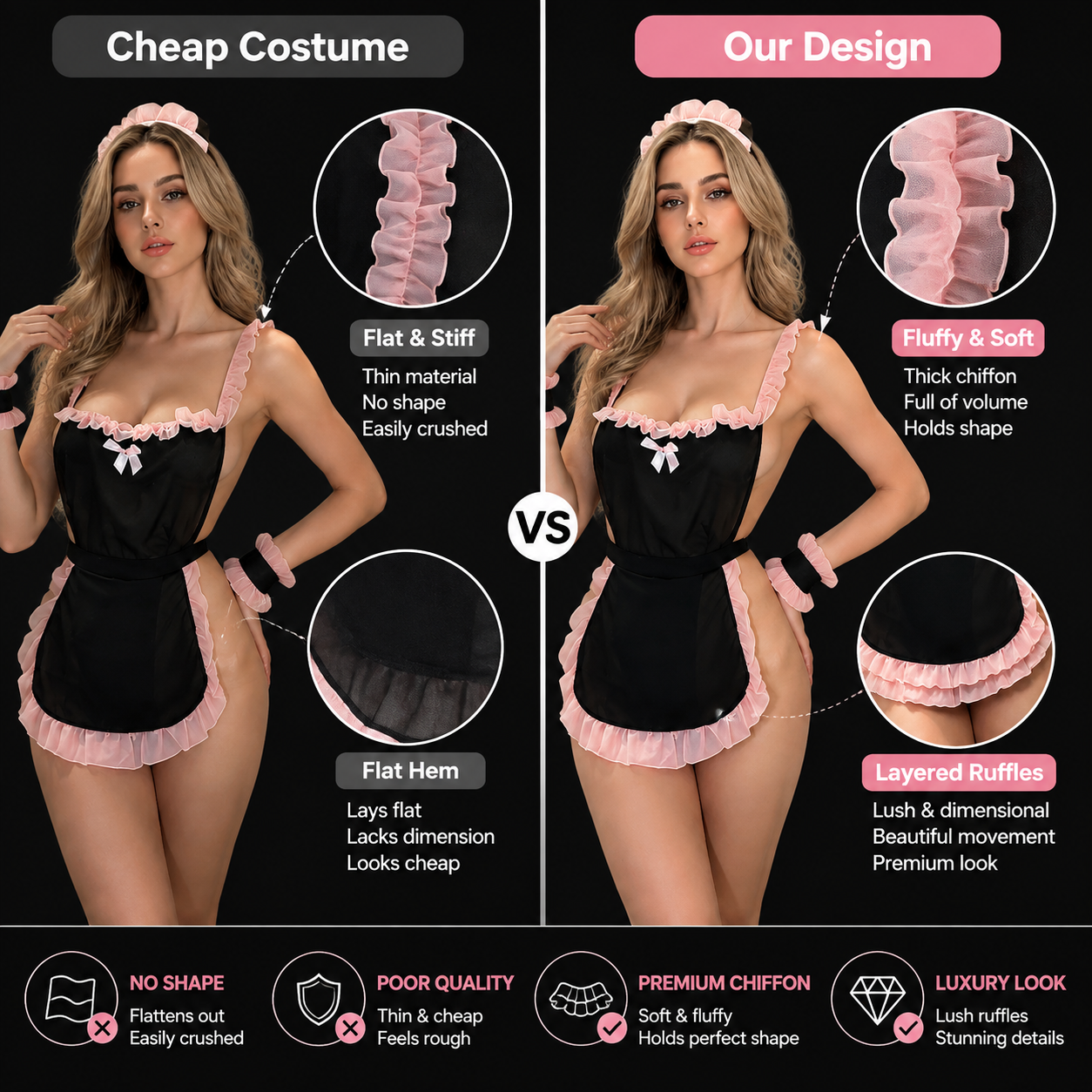 Blush-Trim Satin Maid Costume - Main image 6