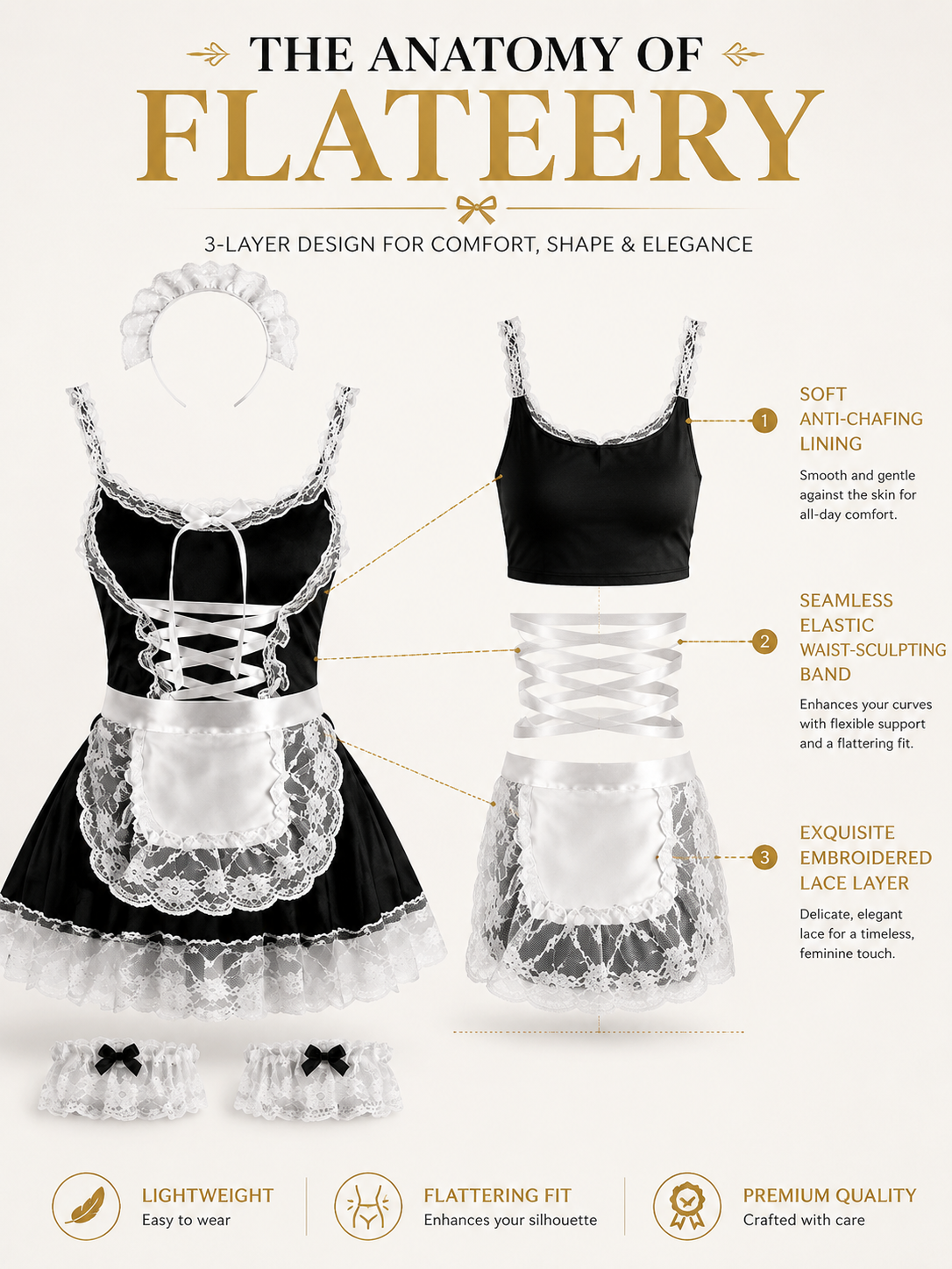 Classic Black Lace Maid Costume - Detail image 3