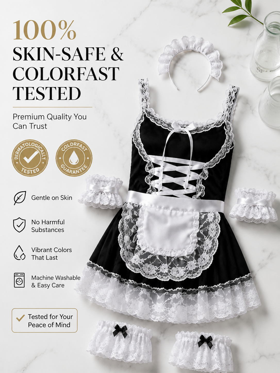 Classic Black Lace Maid Costume - Detail image 7