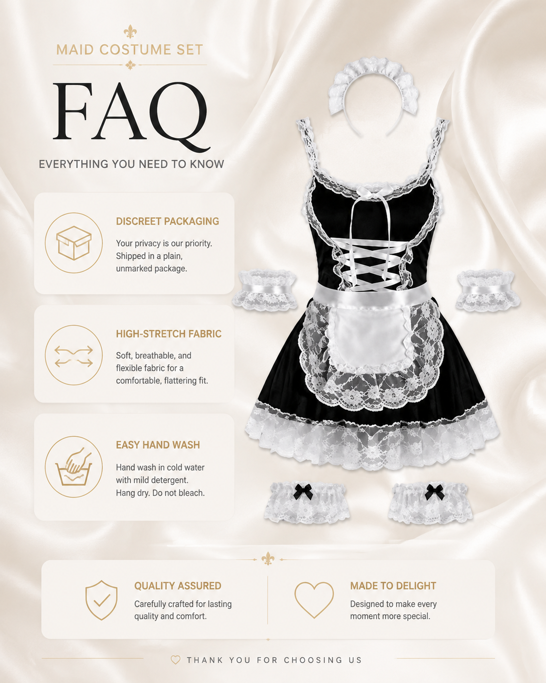 Classic Black Lace Maid Costume - Detail image 9