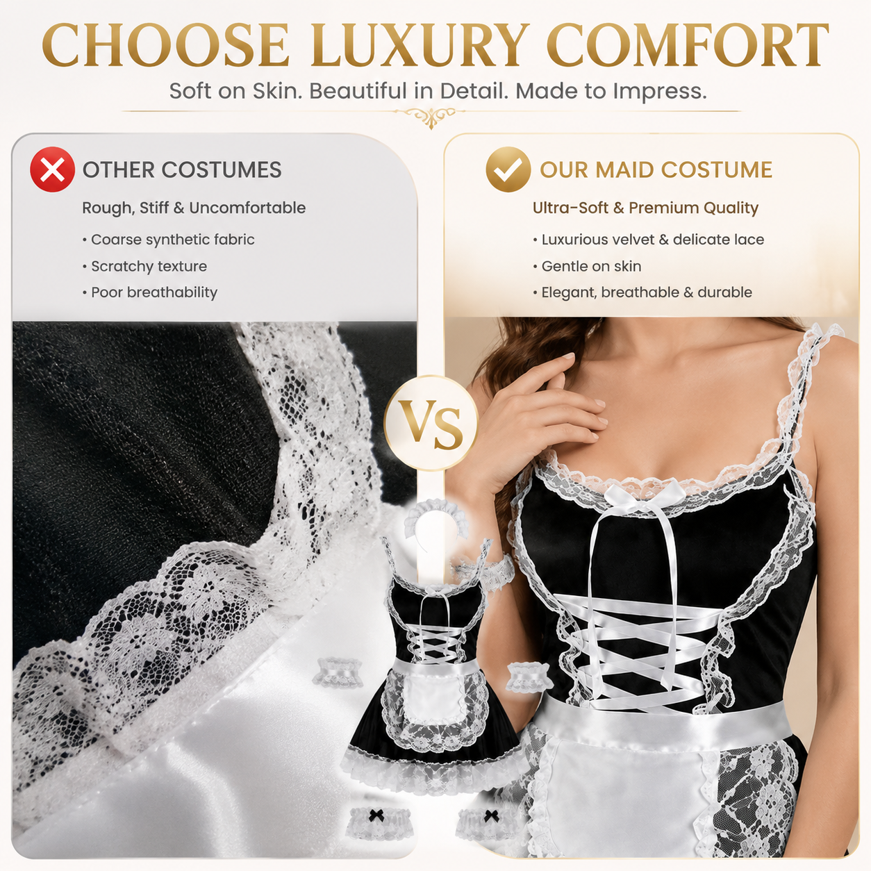 Classic Black Lace Maid Costume - Main image 2