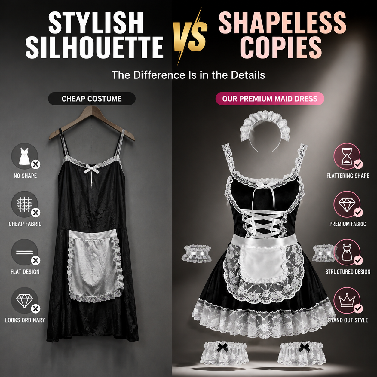 Classic Black Lace Maid Costume - Main image 6