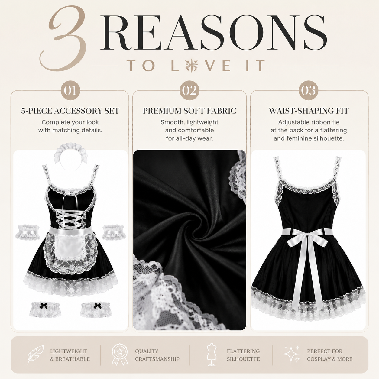 Classic Black Lace Maid Costume - Main image 7