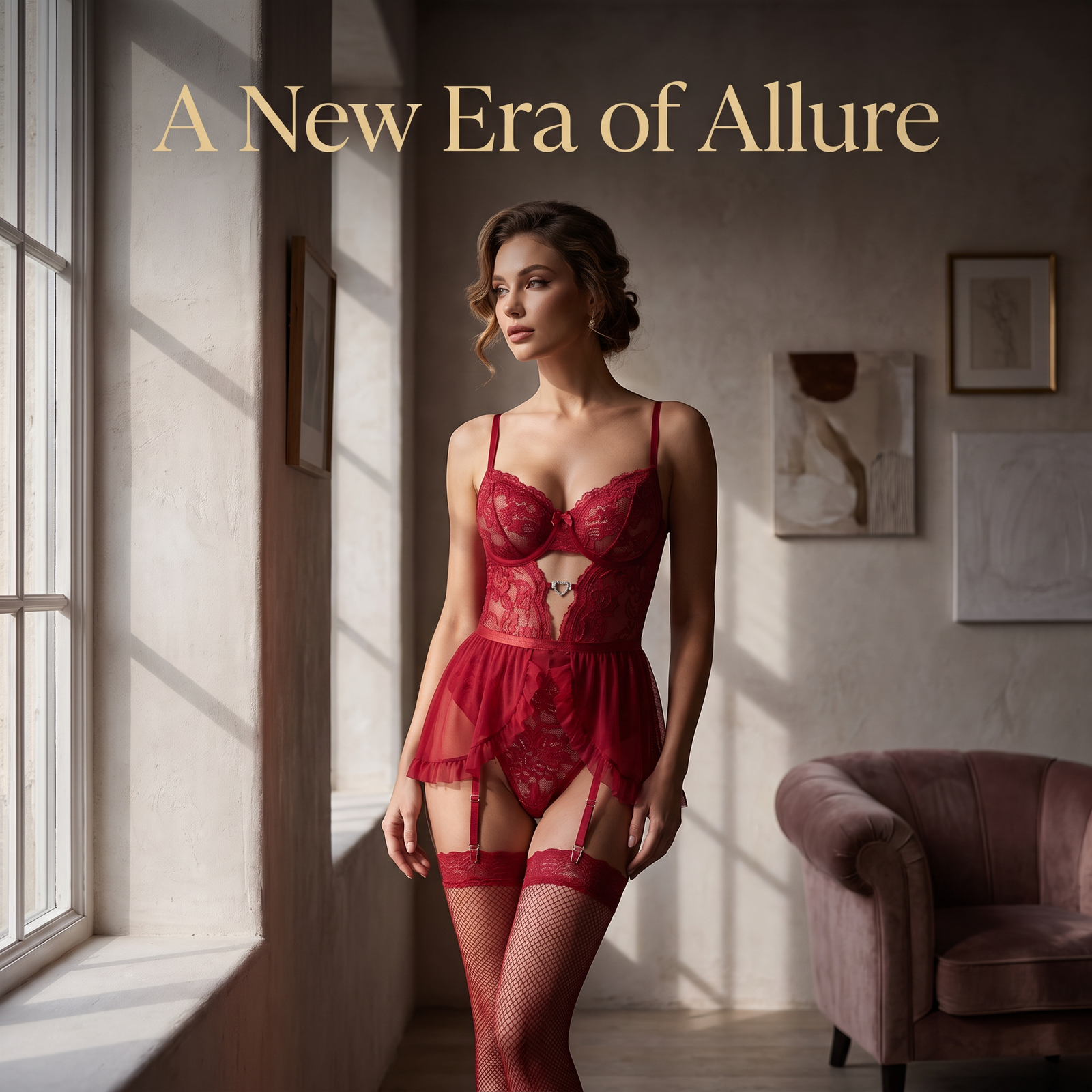 Crimson Lace Corset Babydoll Set - Detail image 1