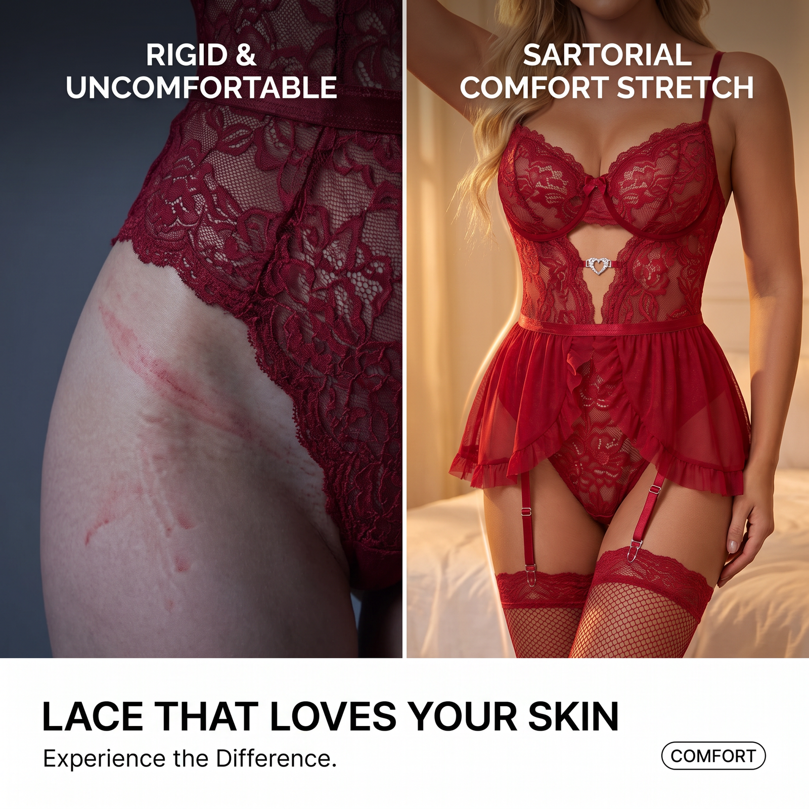Crimson Lace Corset Babydoll Set - Detail image 2