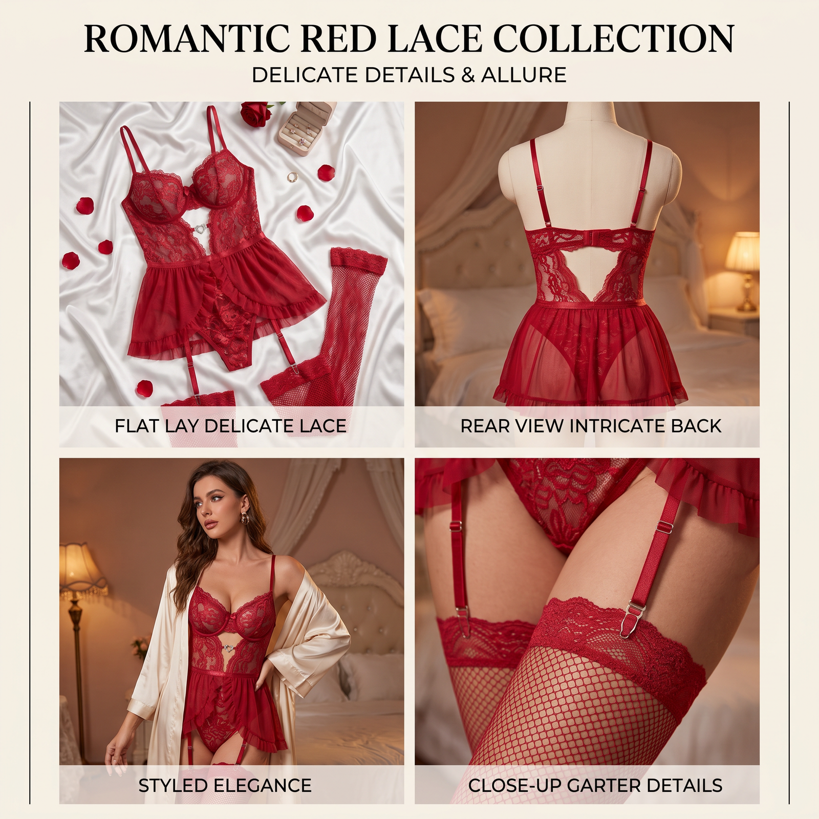 Crimson Lace Corset Babydoll Set - Detail image 5