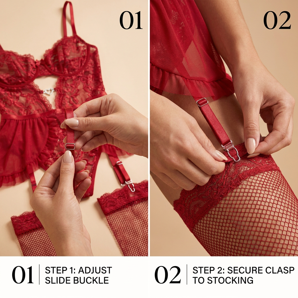 Crimson Lace Corset Babydoll Set - Detail image 6