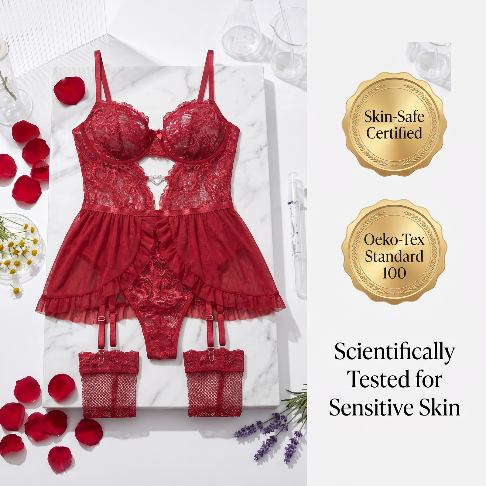Crimson Lace Corset Babydoll Set - Detail image 7