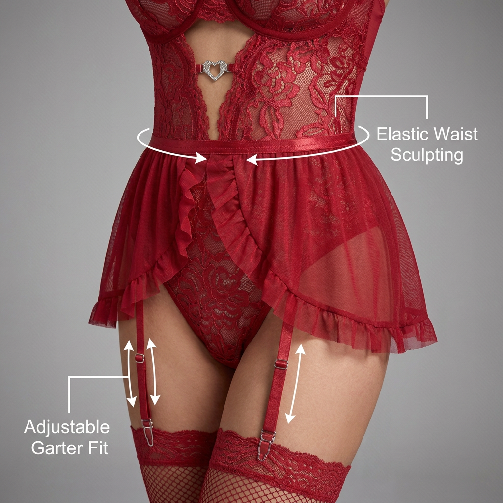 Crimson Lace Corset Babydoll Set - Main image 5