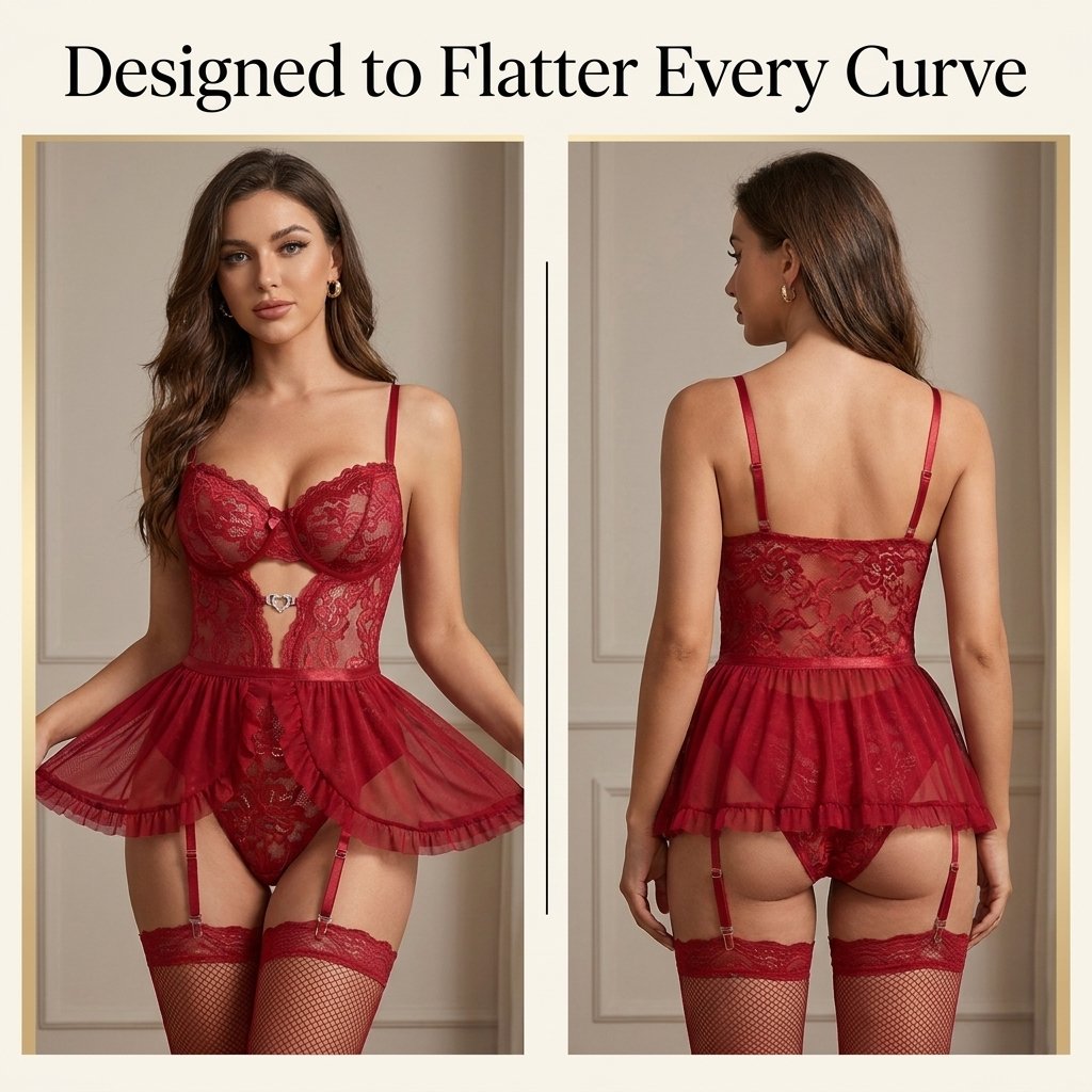 Crimson Lace Corset Babydoll Set - Main image 6