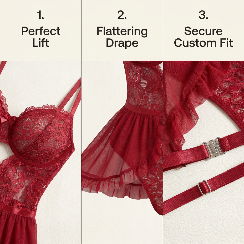 Crimson Lace Corset Babydoll Set - Main image 7