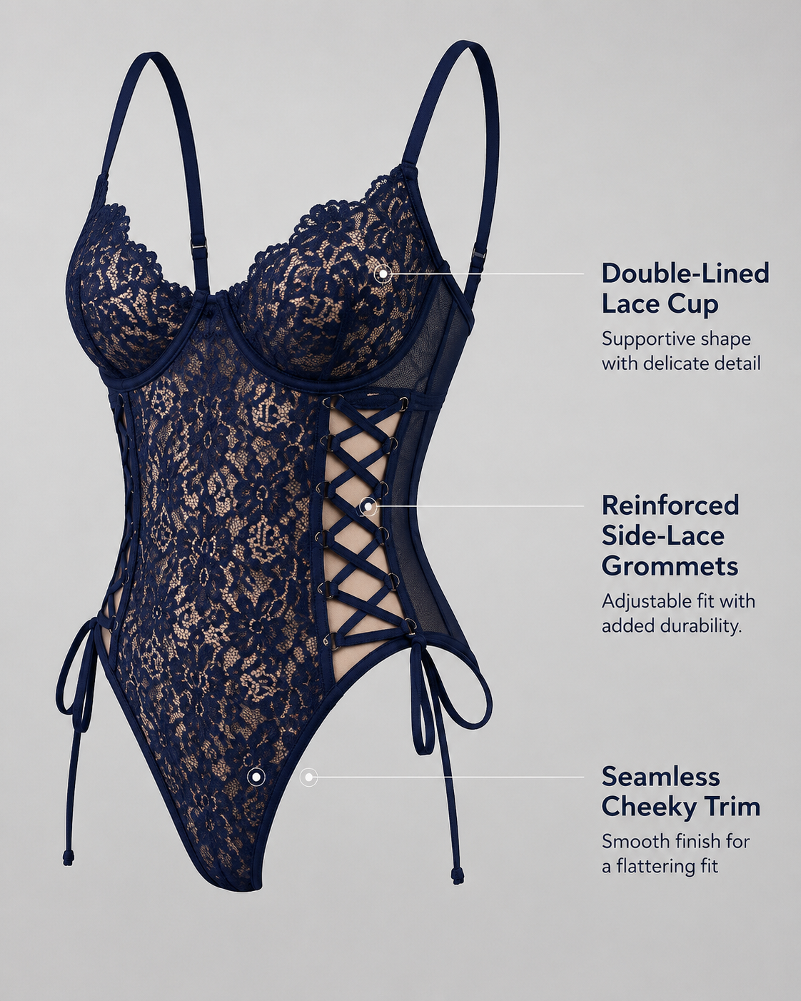Midnight Allure Deep V Sheer Bodysuit - Detail image 3