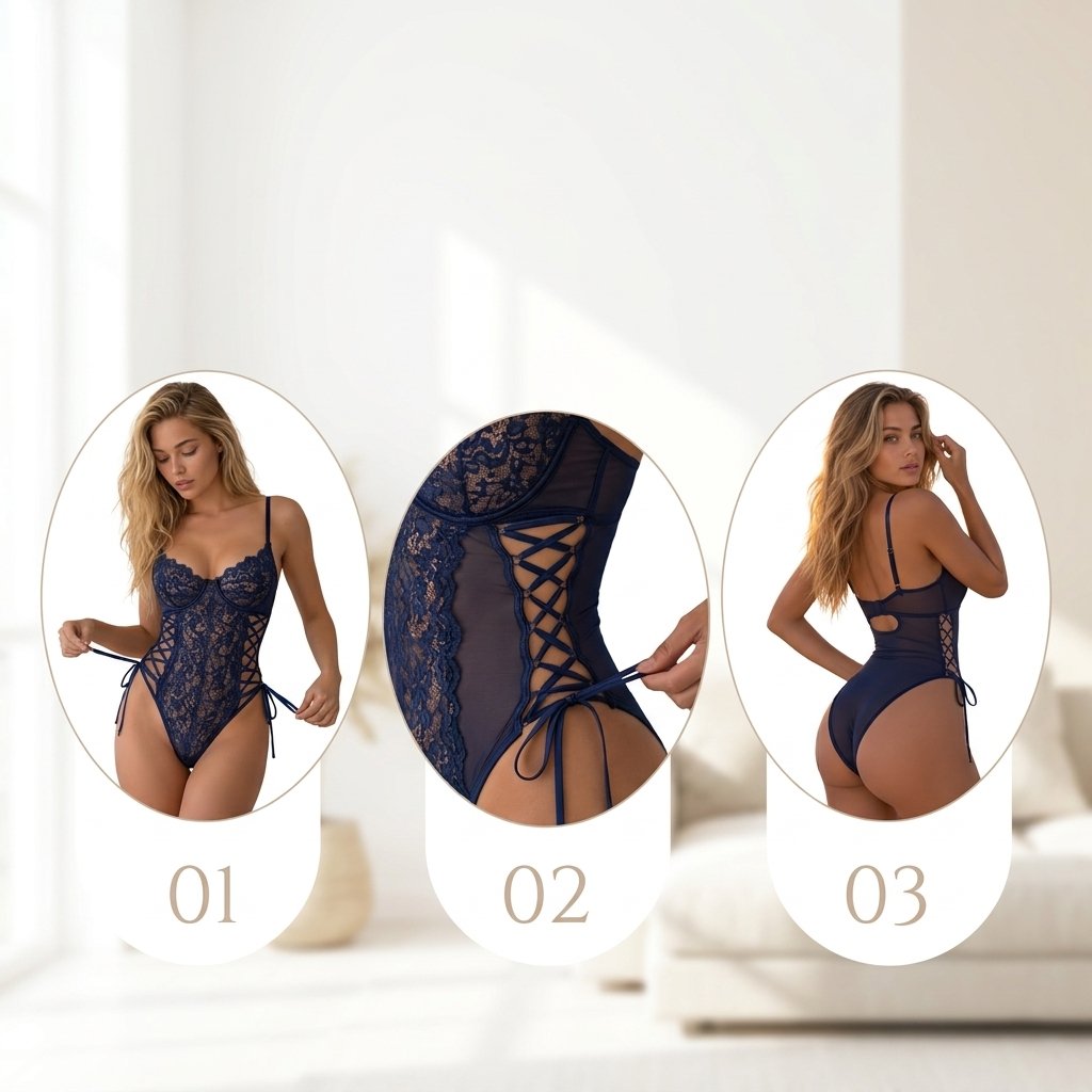 Midnight Allure Deep V Sheer Bodysuit - Detail image 5