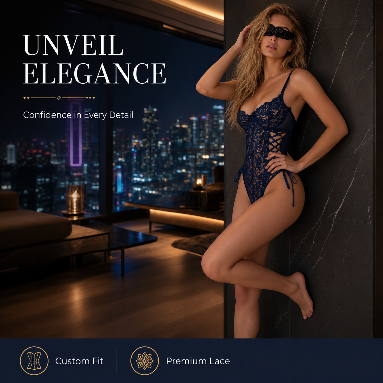 Midnight Allure Deep V Sheer Bodysuit - Main image 1