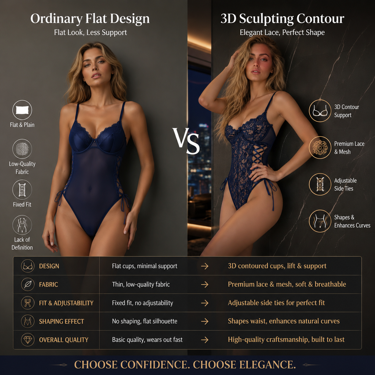 Midnight Allure Deep V Sheer Bodysuit - Main image 6