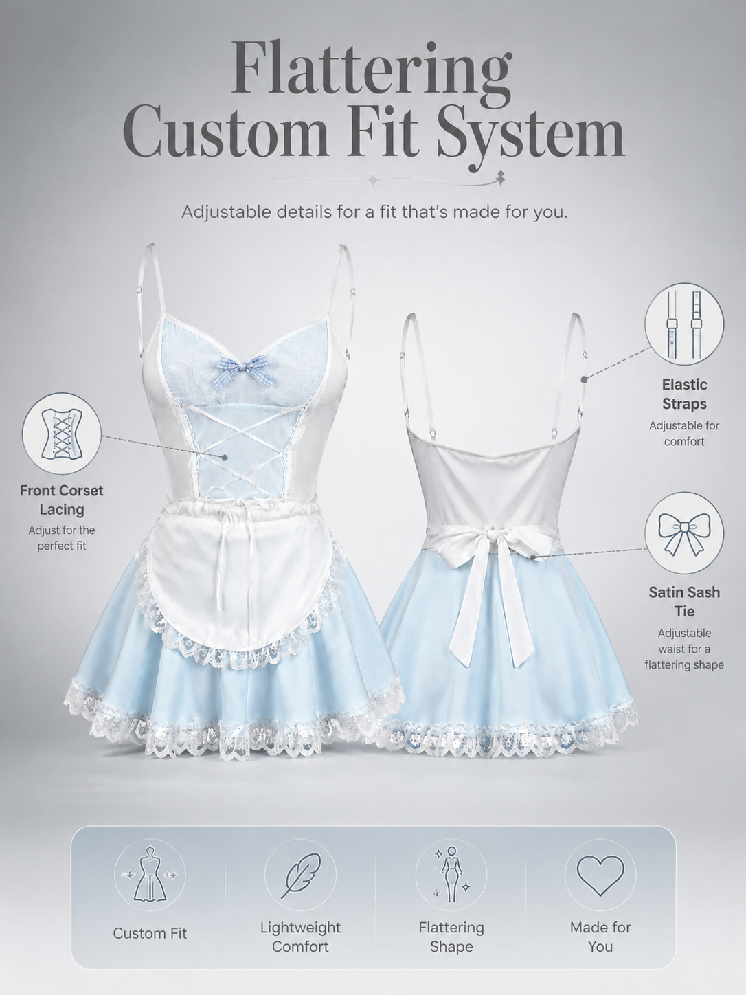 Powder Blue Lace Maid Costume - Detail 03