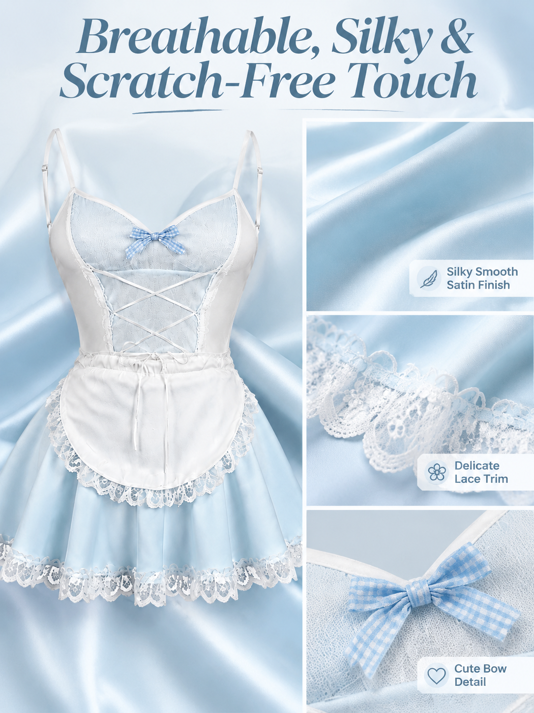 Powder Blue Lace Maid Costume - Detail 04