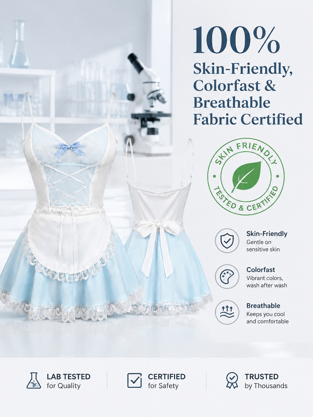 Powder Blue Lace Maid Costume - Detail 07