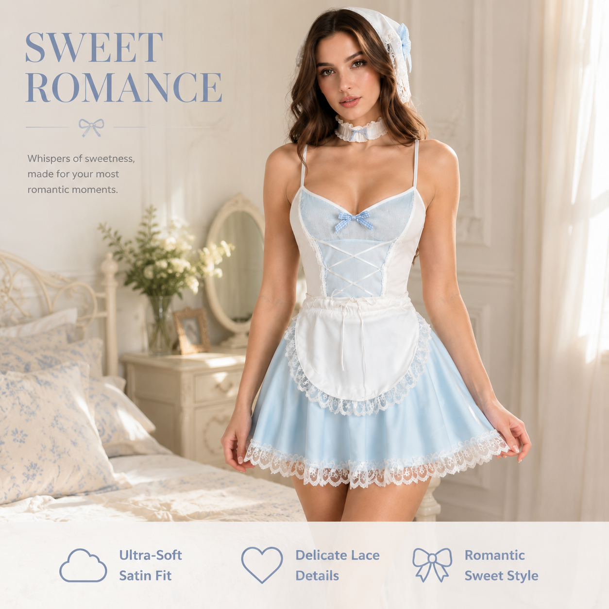 Powder Blue Lace Maid Costume - Main 01