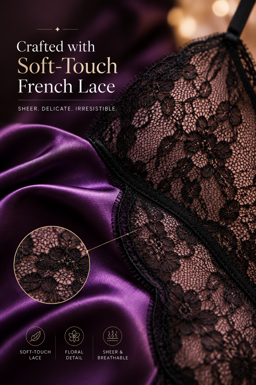 Purple Allure Plus Size Lace Chemise - Detail image 3