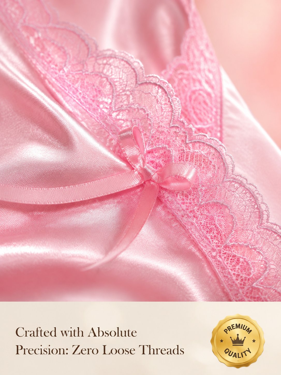 Rose Lace-Trim Satin Slip Nightdress - Detail image 4