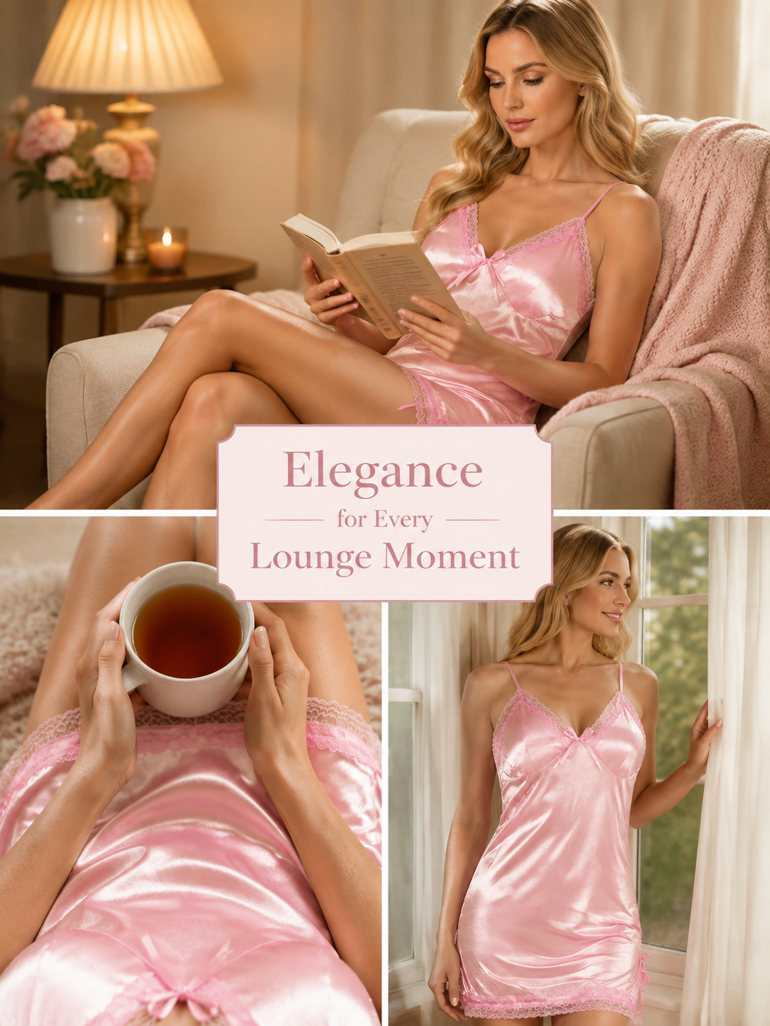 Rose Lace-Trim Satin Slip Nightdress - Detail image 5