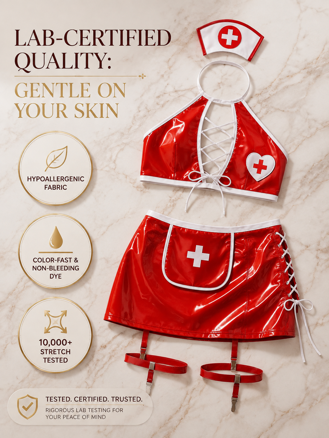 Scarlet Wet-Look Nurse Costume - Detail image 7