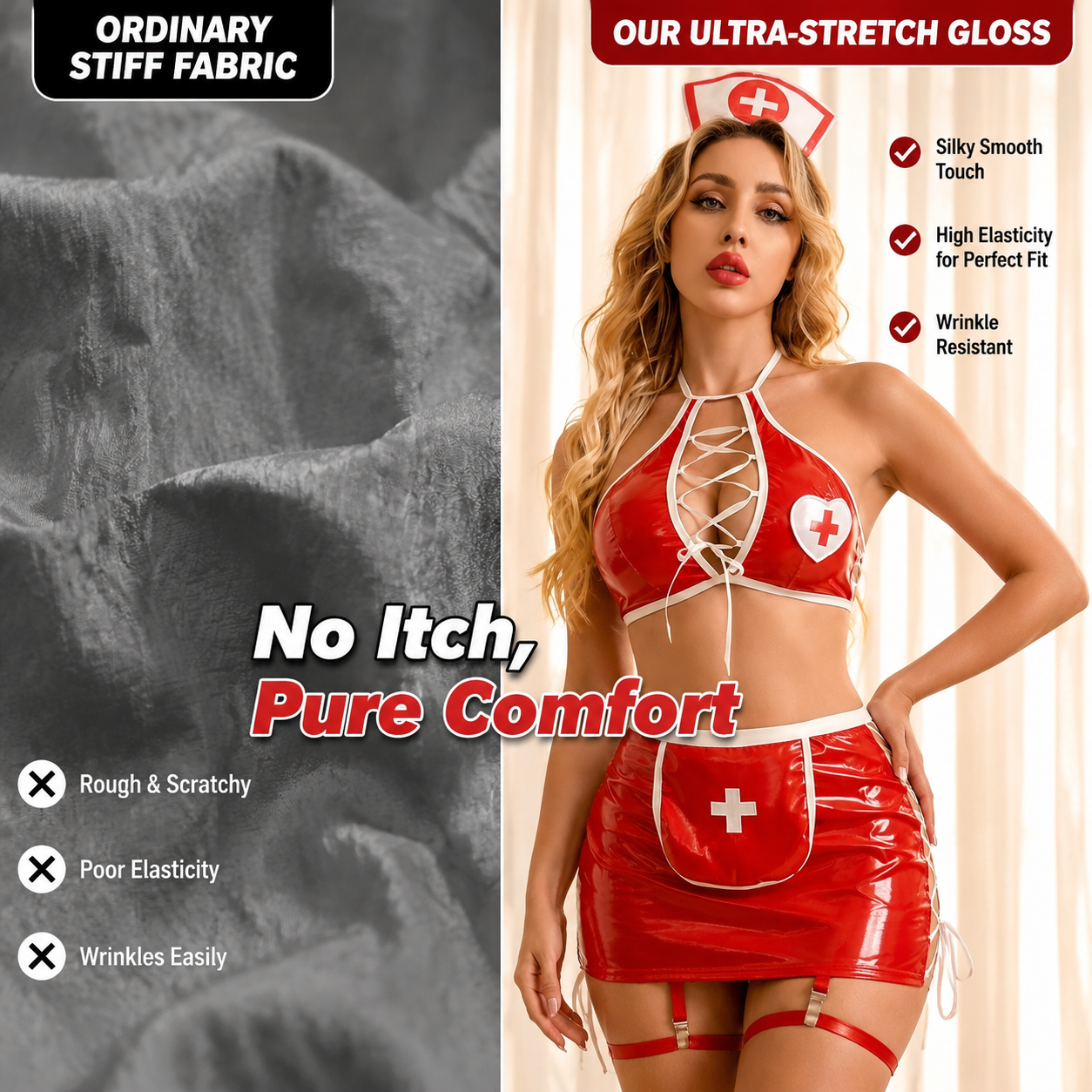 Scarlet Wet-Look Nurse Costume - Main image 2