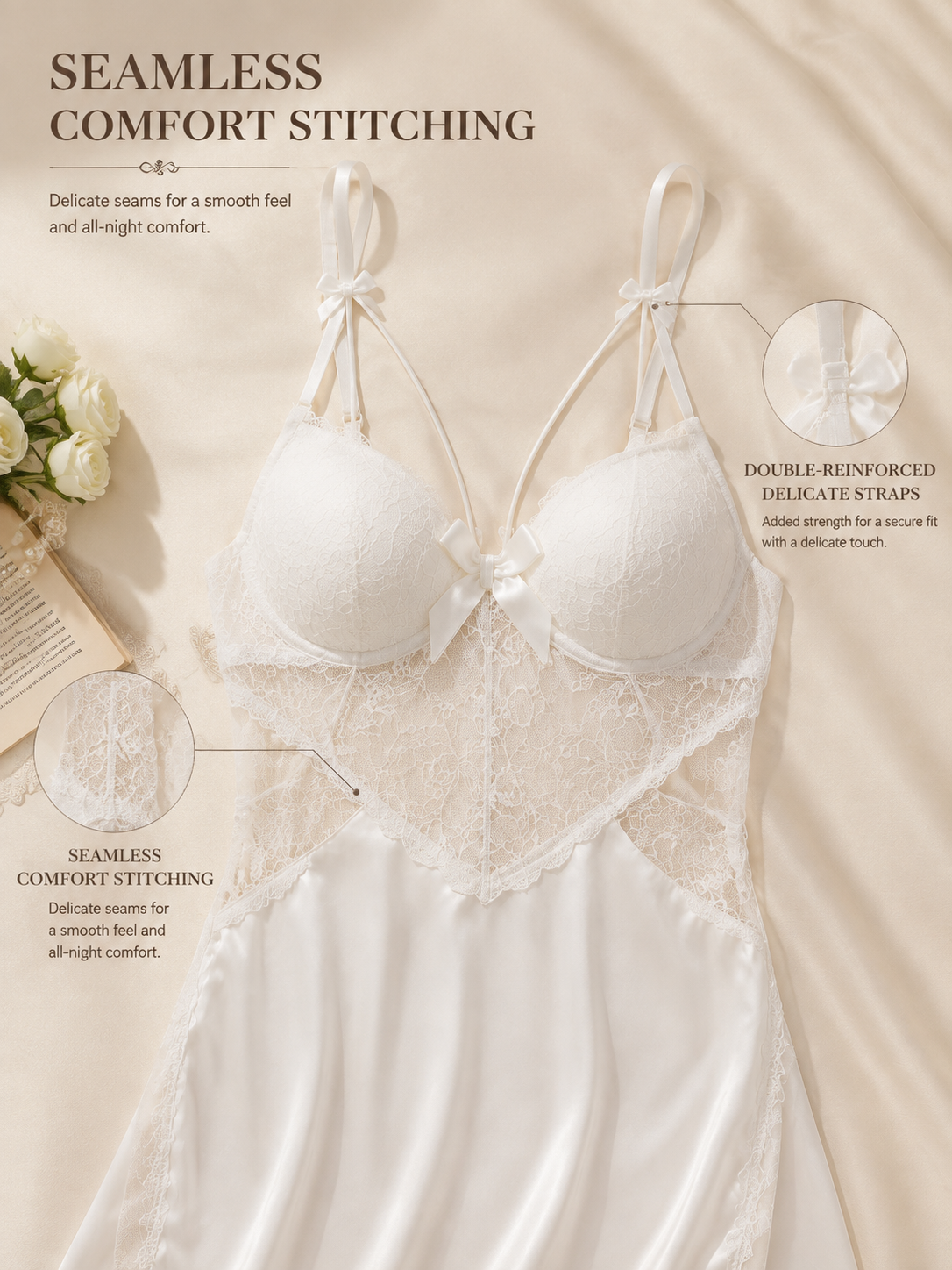 Silk Embrace Push-Up Satin Chemise - Detail image 3