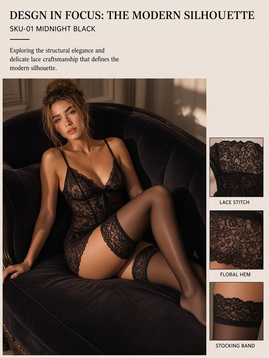 Violet Allure Sheer Lace Chemise - Detail image 8