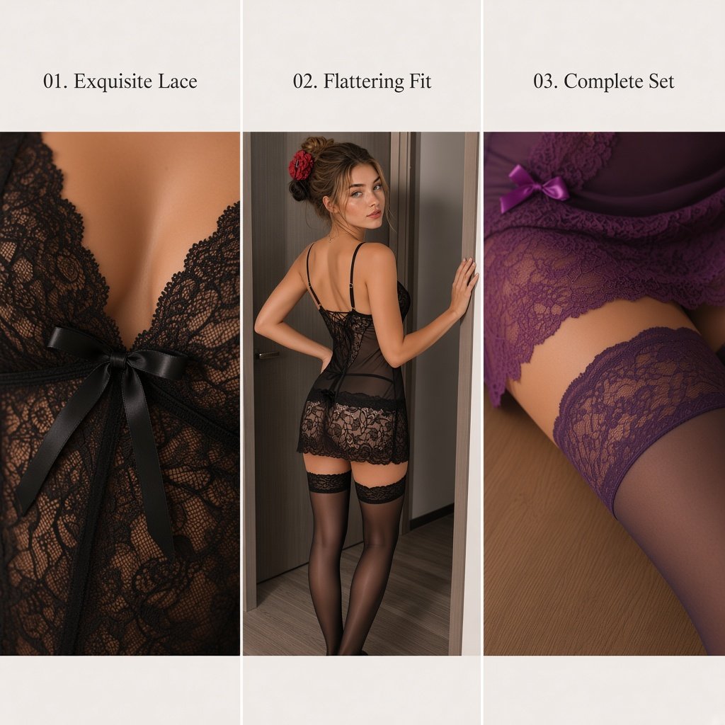Violet Allure Sheer Lace Chemise - Main image 7