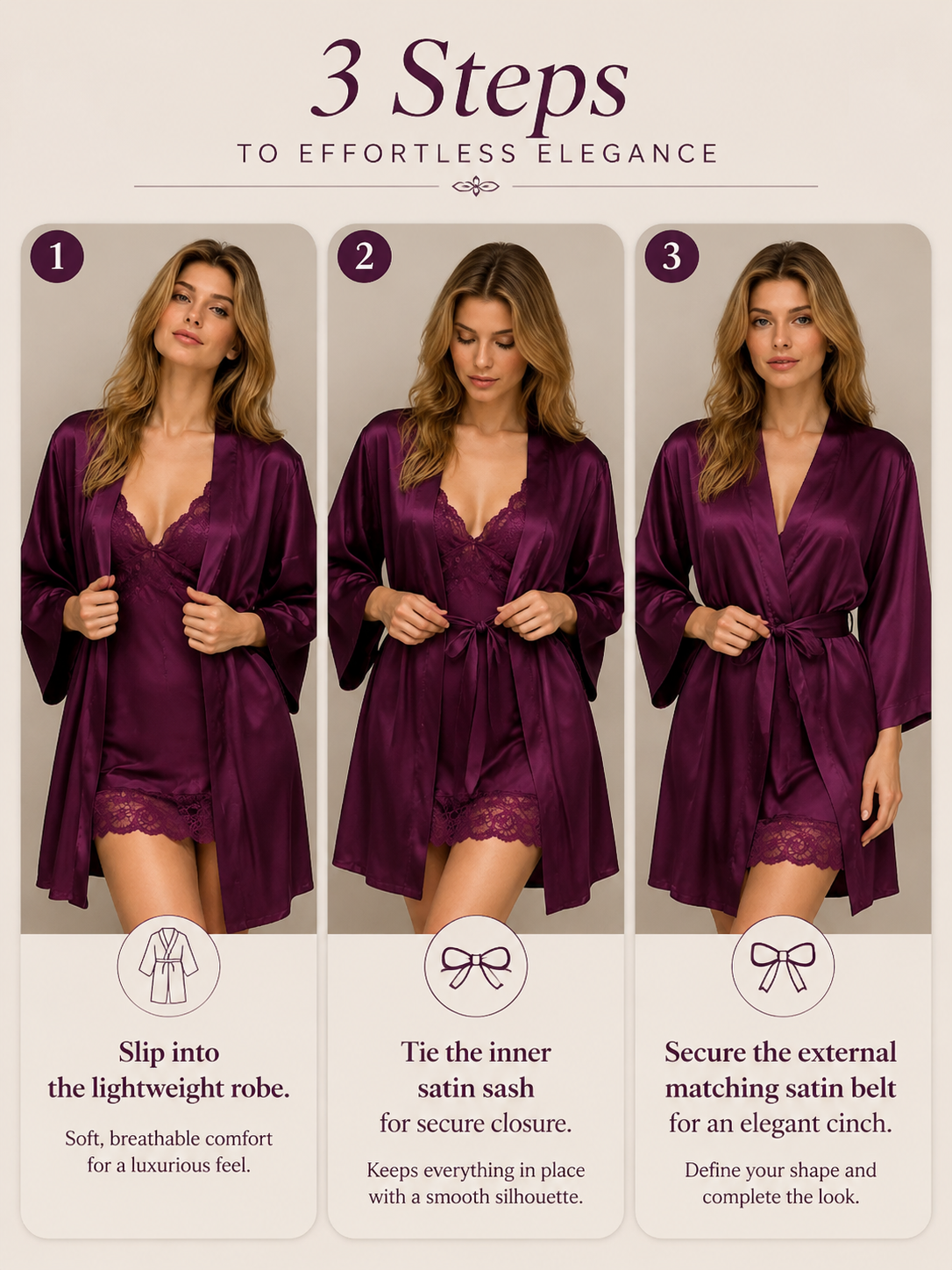 Violet Muse Satin Slip Dress & Robe Set - Detail image 6