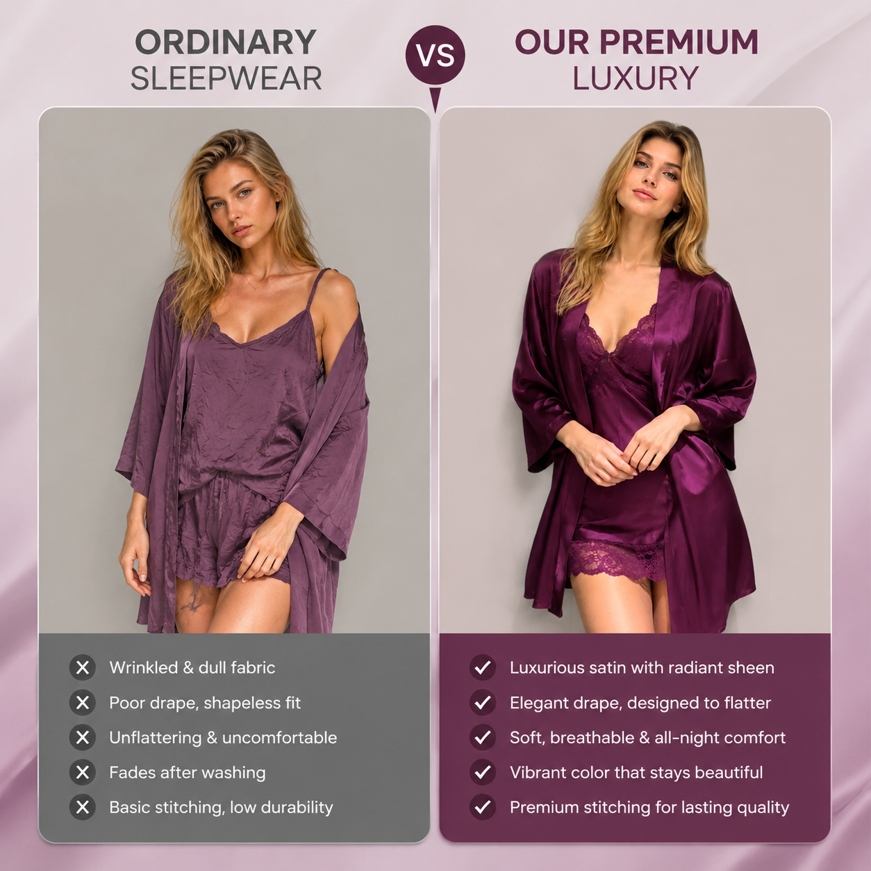 Violet Muse Satin Slip Dress & Robe Set - Main image 6