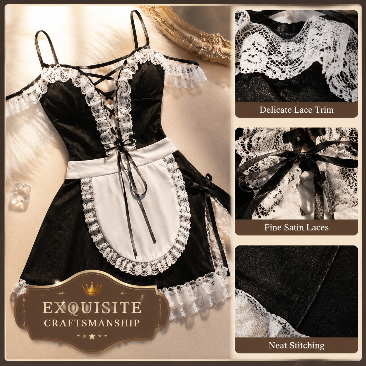 French Maid Lace Roleplay Lingerie Set main image 3