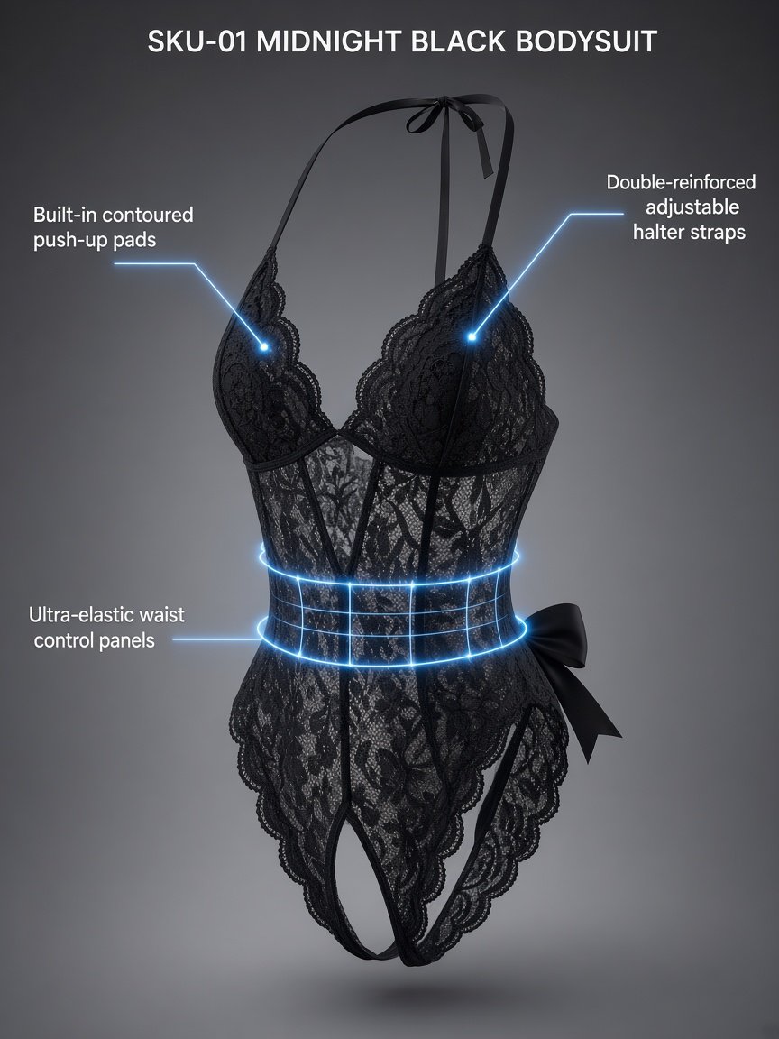 Open-Crotch Lace Teddy Bodysuit product detail 3