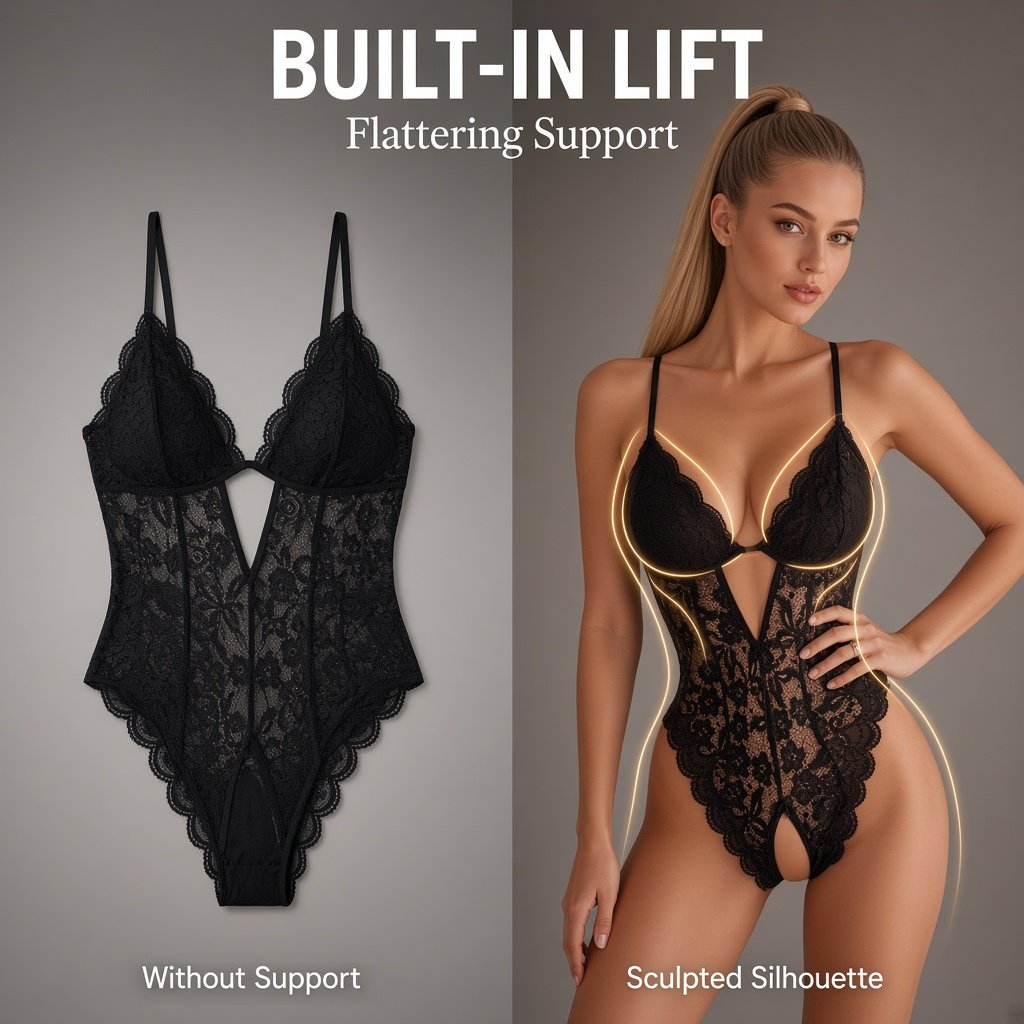 Open-Crotch Lace Teddy Bodysuit main image 2