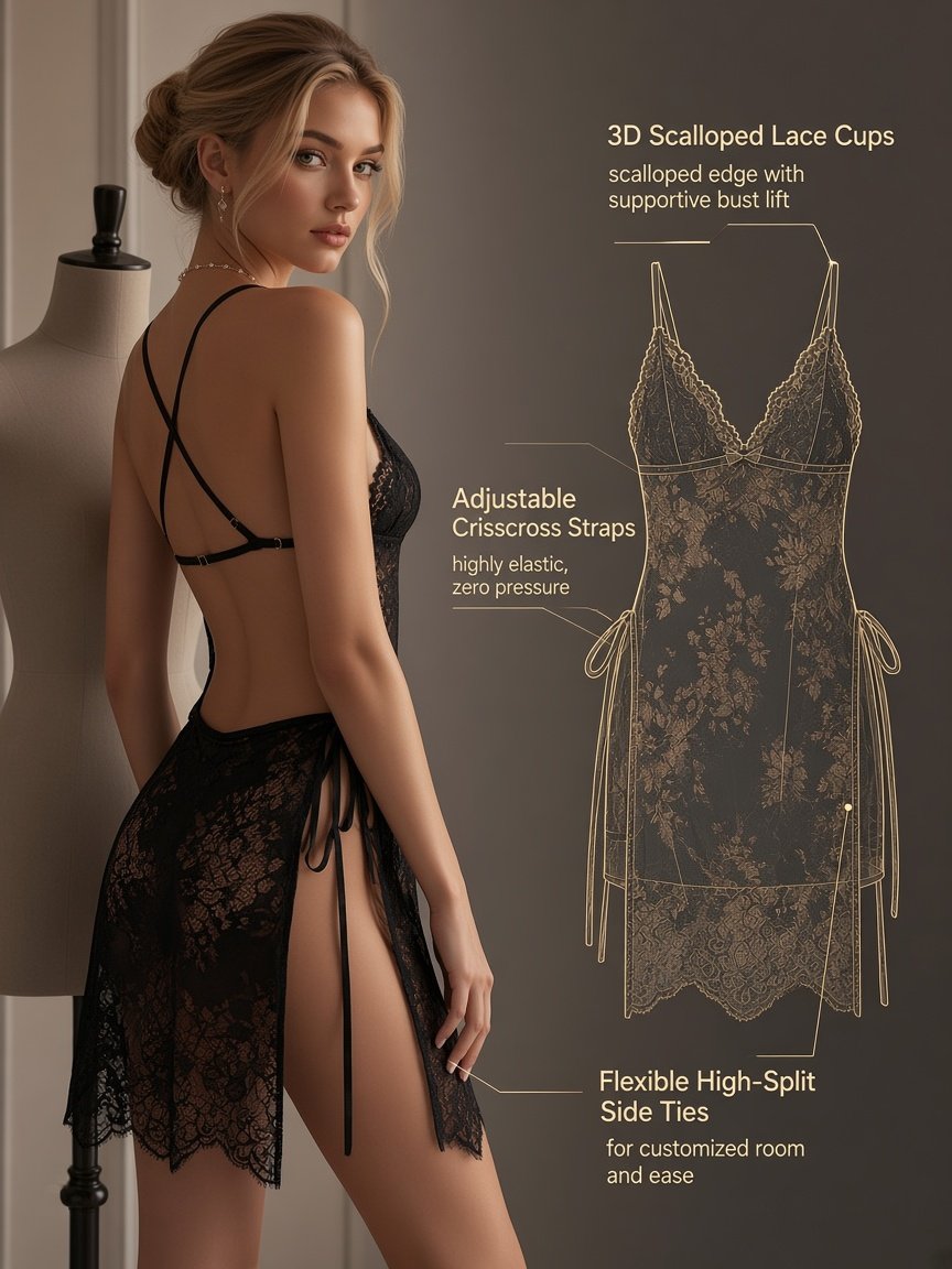 Plus Size Lace Babydoll Nightdress product detail 3