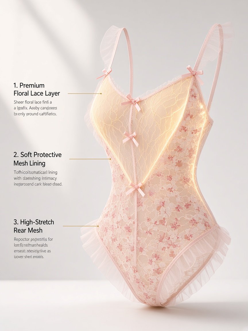 Cherry Lace Cutout Teddy Bodysuit product detail 3