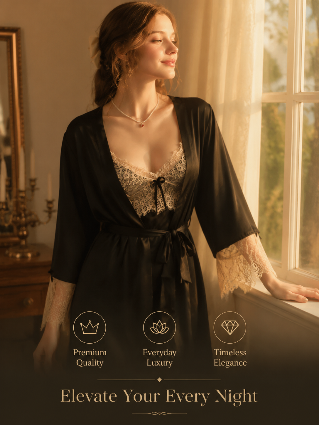 Satin Cami, Shorts & Robe 3-Piece Pajama Set product detail 10