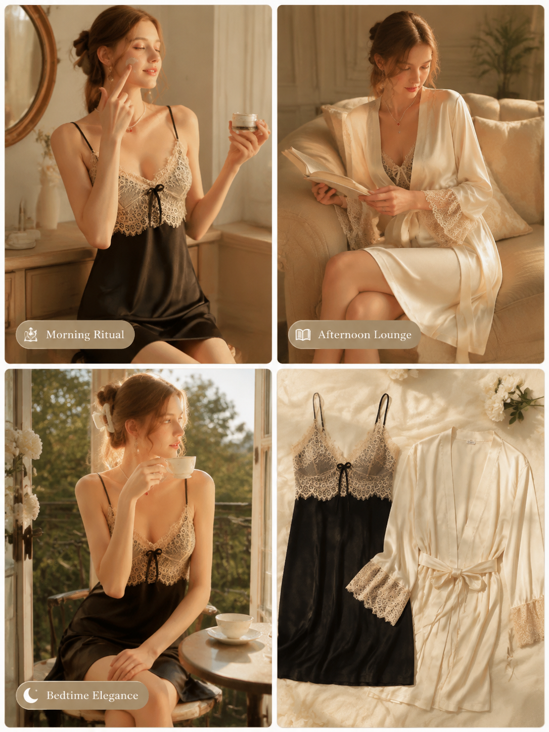 Satin Cami, Shorts & Robe 3-Piece Pajama Set product detail 5