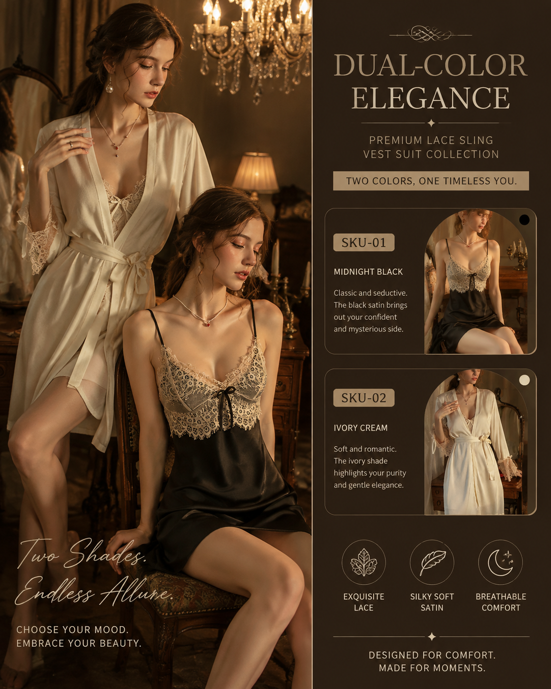 Satin Cami, Shorts & Robe 3-Piece Pajama Set product detail 8