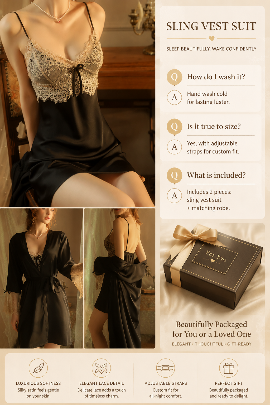 Satin Cami, Shorts & Robe 3-Piece Pajama Set product detail 9
