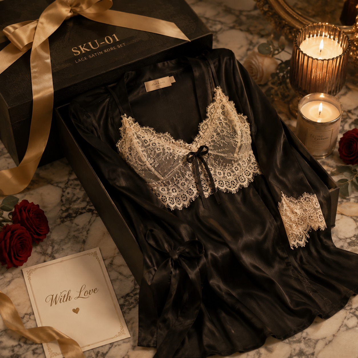 Satin Cami, Shorts & Robe 3-Piece Pajama Set main image 8