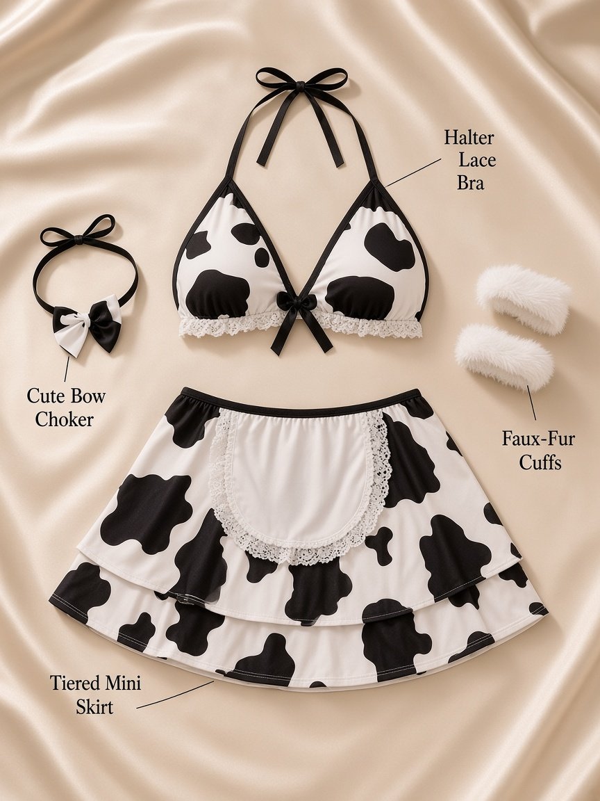 Moo Muse Cow Print Lingerie Set — detail 3