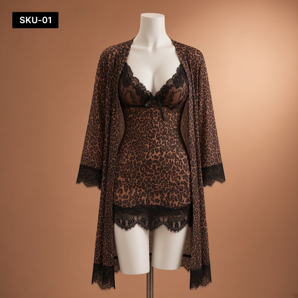 Wild Allure Leopard Lace Sleepwear Set — sku 1